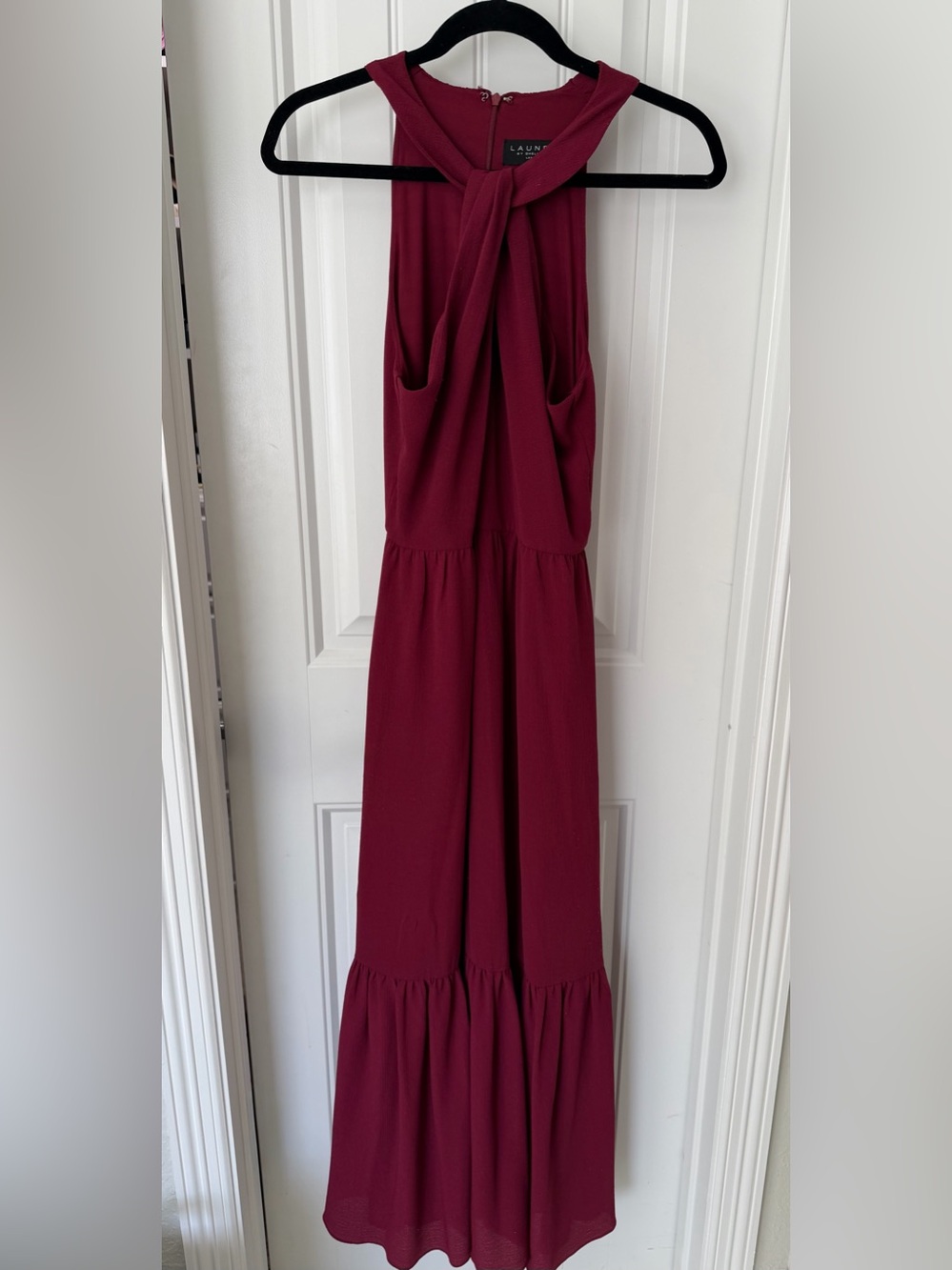 Laundry By Shelli Segal Burgundy Halter Tiered Maxi Dress